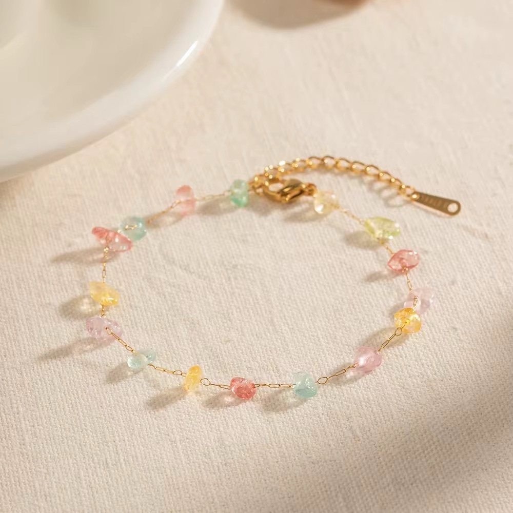 18K Gold Plated Colorful Natural Stone Beaded Bracelet - Picture 3 of 5